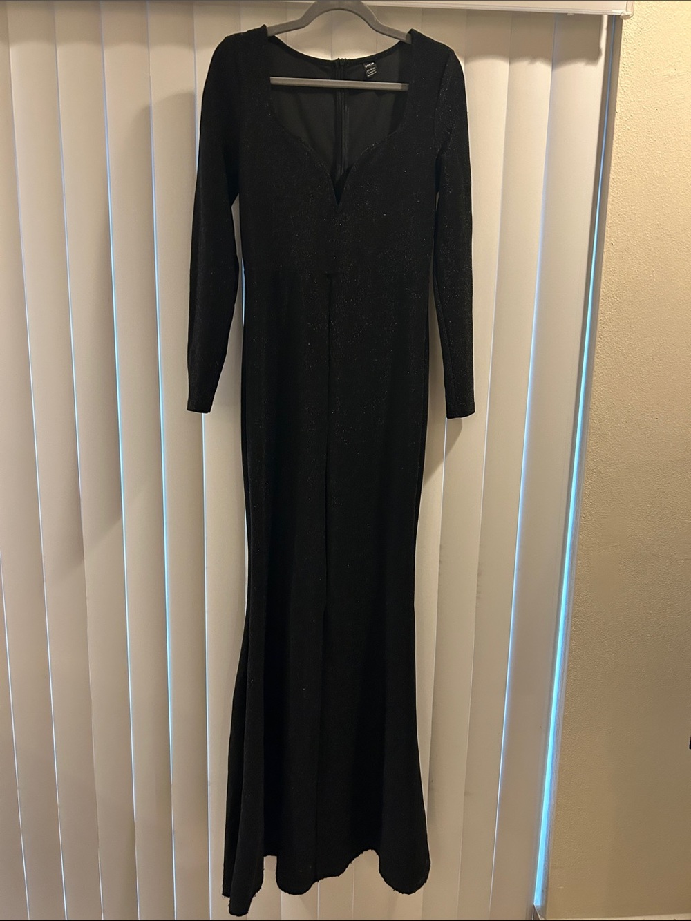 SHEIN Black Long Sleeve Sparkle Evening Gown